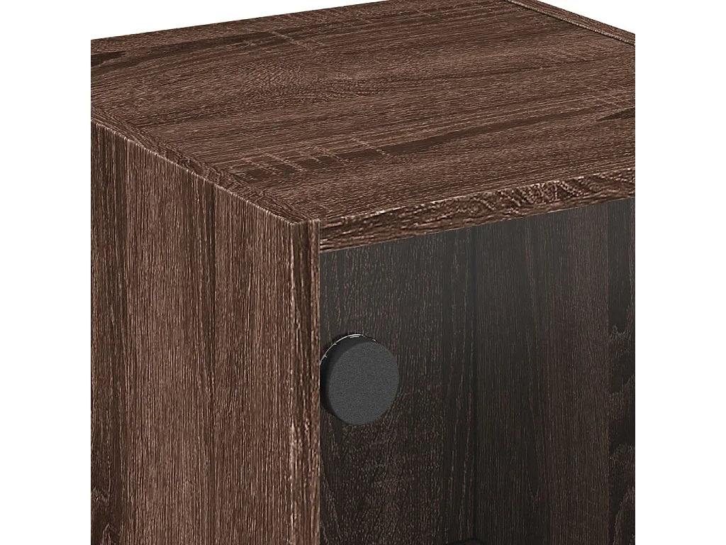 Table de chevet avec porte en verre chêne marron 35x37x42 cm