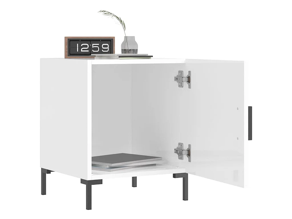Comodini 2 pz Bianco Lucido 40x40x50 cm in Legno Multistrato