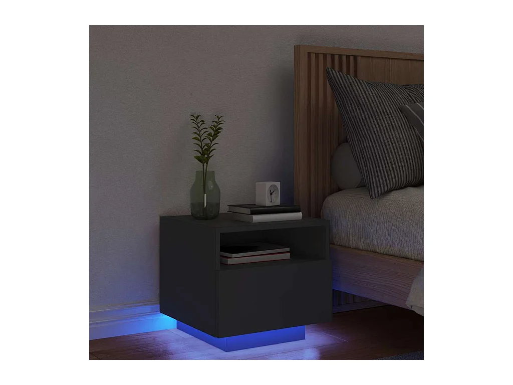 Comodino con Luci LED Nero 40x39x37 cm