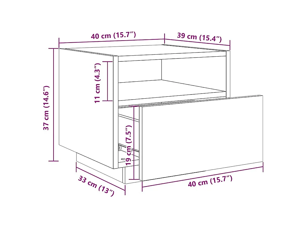 Nachttisch mit LED-Leuchten Schwarz 40x39x37 cm