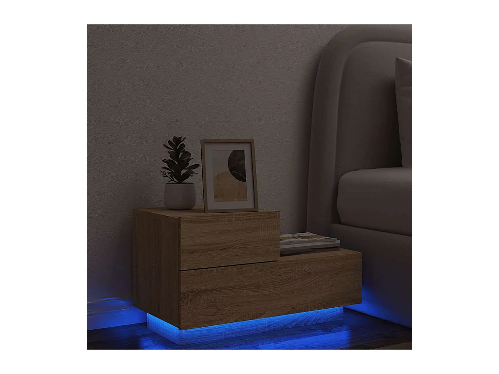 Table de chevet avec lumières LED chêne sonoma 70x36x40,5 cm