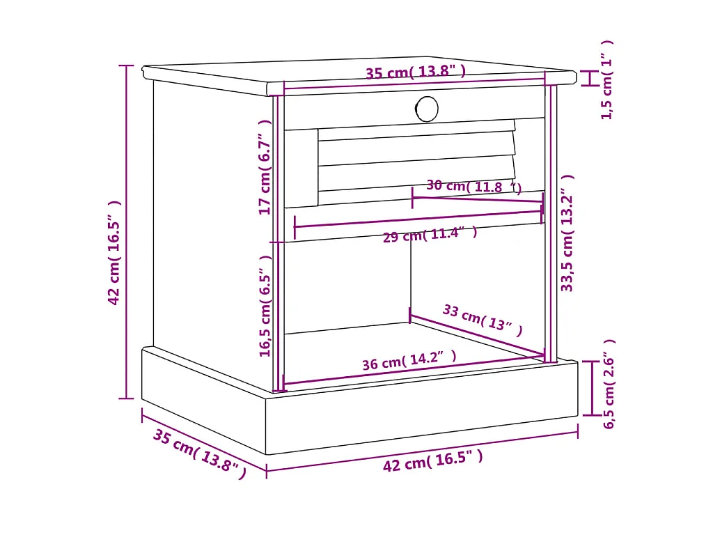 Table de chevet VIGO gris 42x35x40 cm bois de pin massif