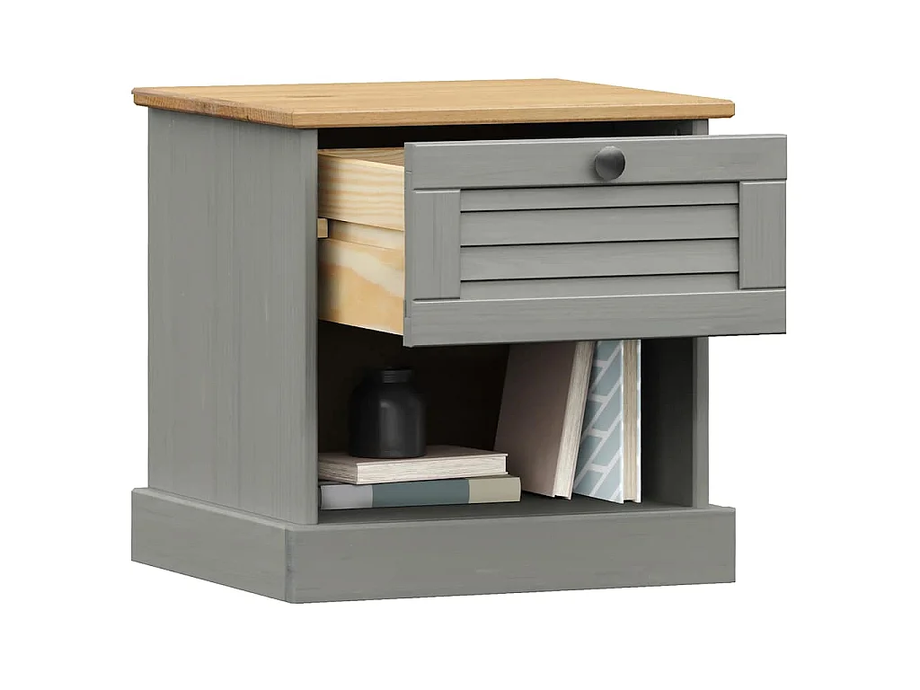 Table de chevet VIGO gris 42x35x42 cm bois de pin massif