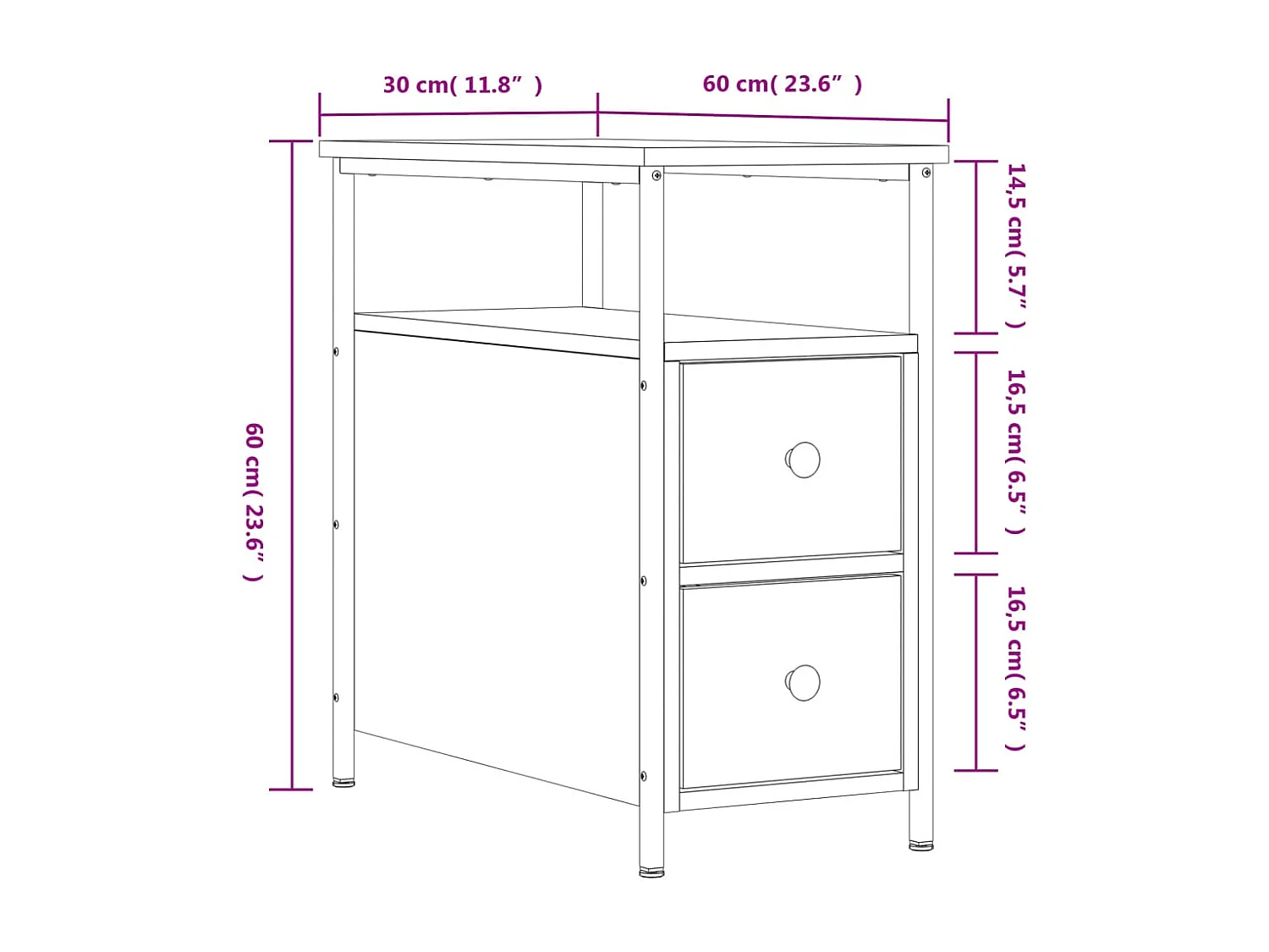 Comodini 2 pz Neri 30x60x60 cm in Legno Multistrato
