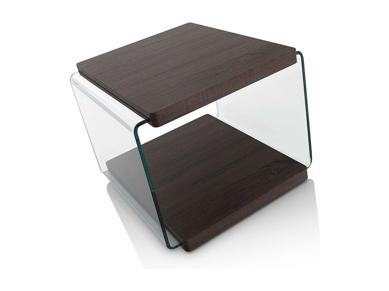 Table de chevet bois noyer foncé et pieds verre transparent Osso