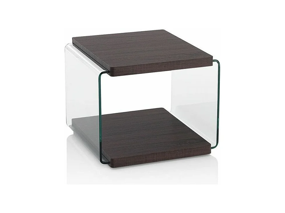 Table de chevet bois noyer foncé et pieds verre transparent Osso