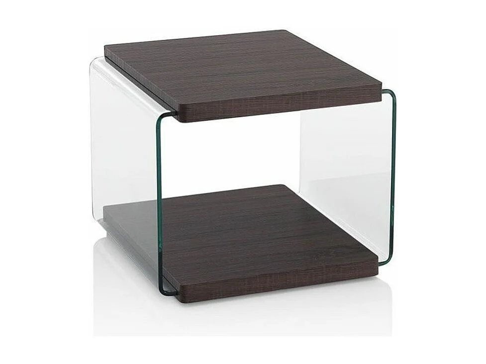 Table de chevet bois noyer foncé et pieds verre transparent Osso