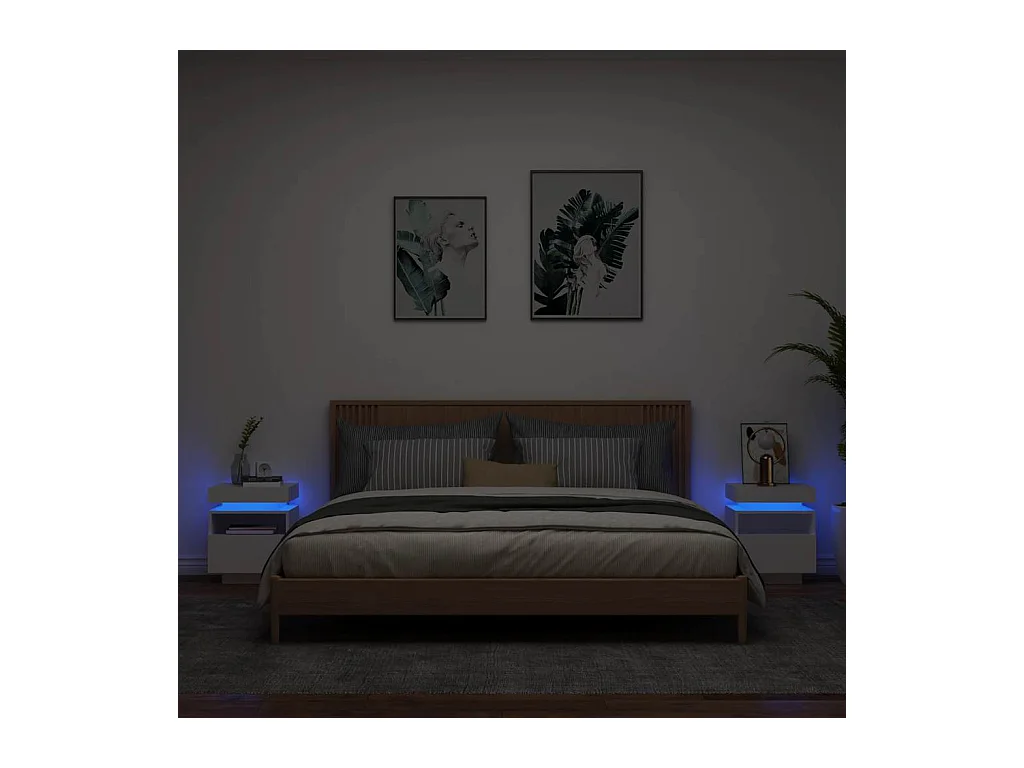 Armoires de chevet avec lumières LED 2 pcs blanc 40x39x48,5 cm