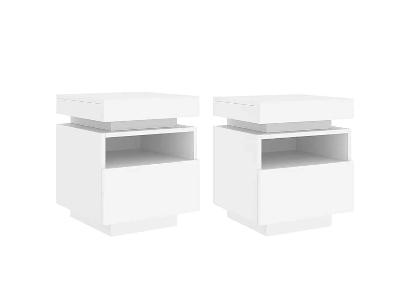 Armoires de chevet avec lumières LED 2 pcs blanc 40x39x48,5 cm