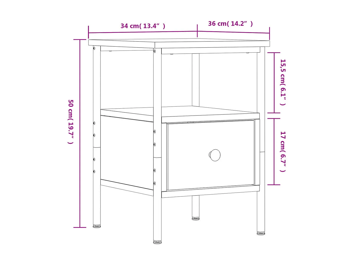 Tables de chevet 2 pcs noir 34x36x50 cm bois d’ingénierie