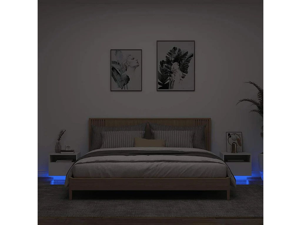 Mesas de cabeceira com luzes LED 2 pcs 40x39x37 cm branco
