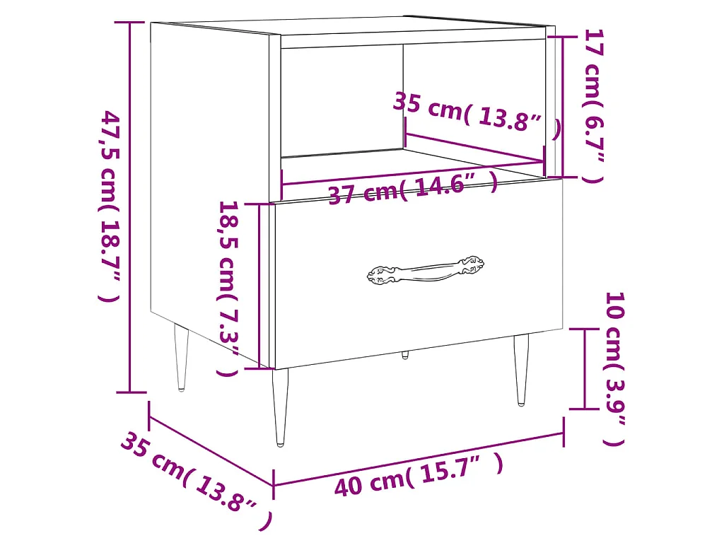 Comodini 2 pz Rovere Fumo 40x35x47,5 cm in Legno Multistrato
