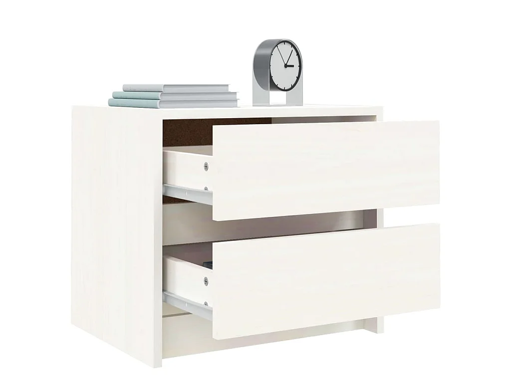 Nachttische 2 Stk. Weiß 40x31x35,5 cm Massivholz Kiefer