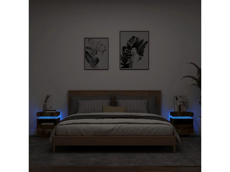 Nachtkastjes met LED 2 st 40x39x48,5 cm gerookt eikenkleurig
