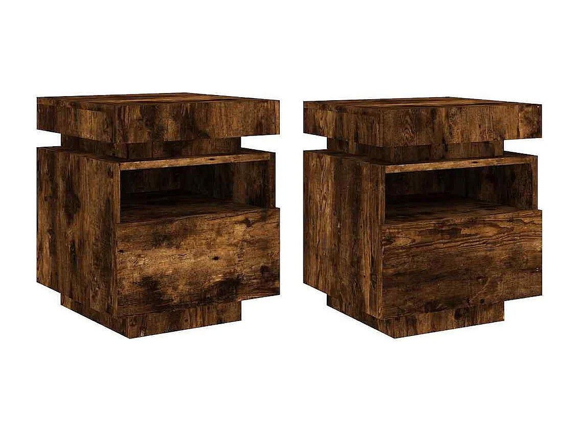 Armoires de chevet avec lumières LED 2 pcs chêne fumé