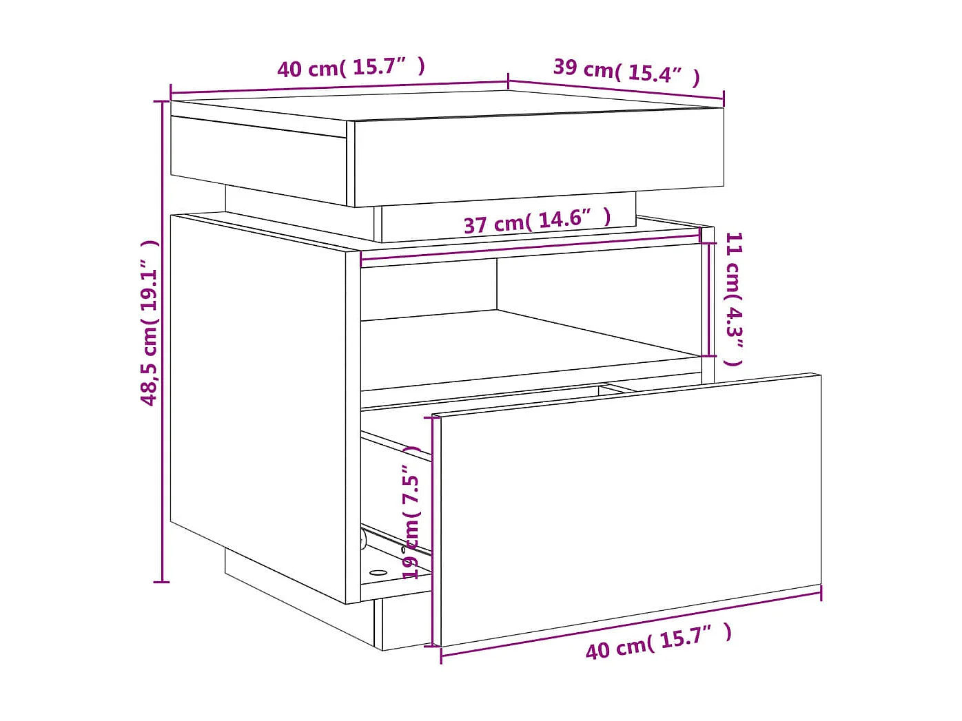 Armoires de chevet avec lumières LED 2 pcs chêne fumé