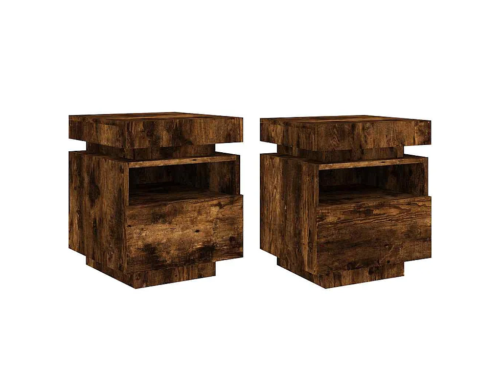 Comodini con Luci LED 2pz Rovere Fumo 40x39x48,5 cm
