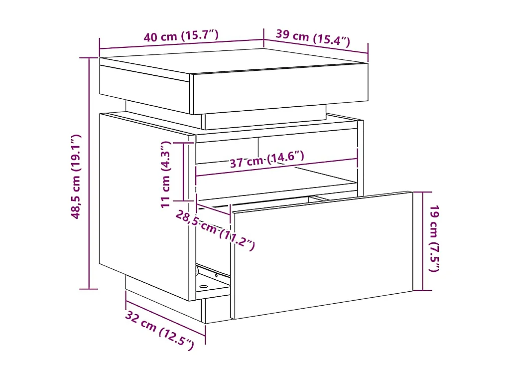 Comodini con Luci LED 2pz Rovere Fumo 40x39x48,5 cm