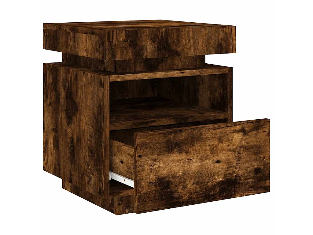 Comodini con Luci LED 2pz Rovere Fumo 40x39x48,5 cm