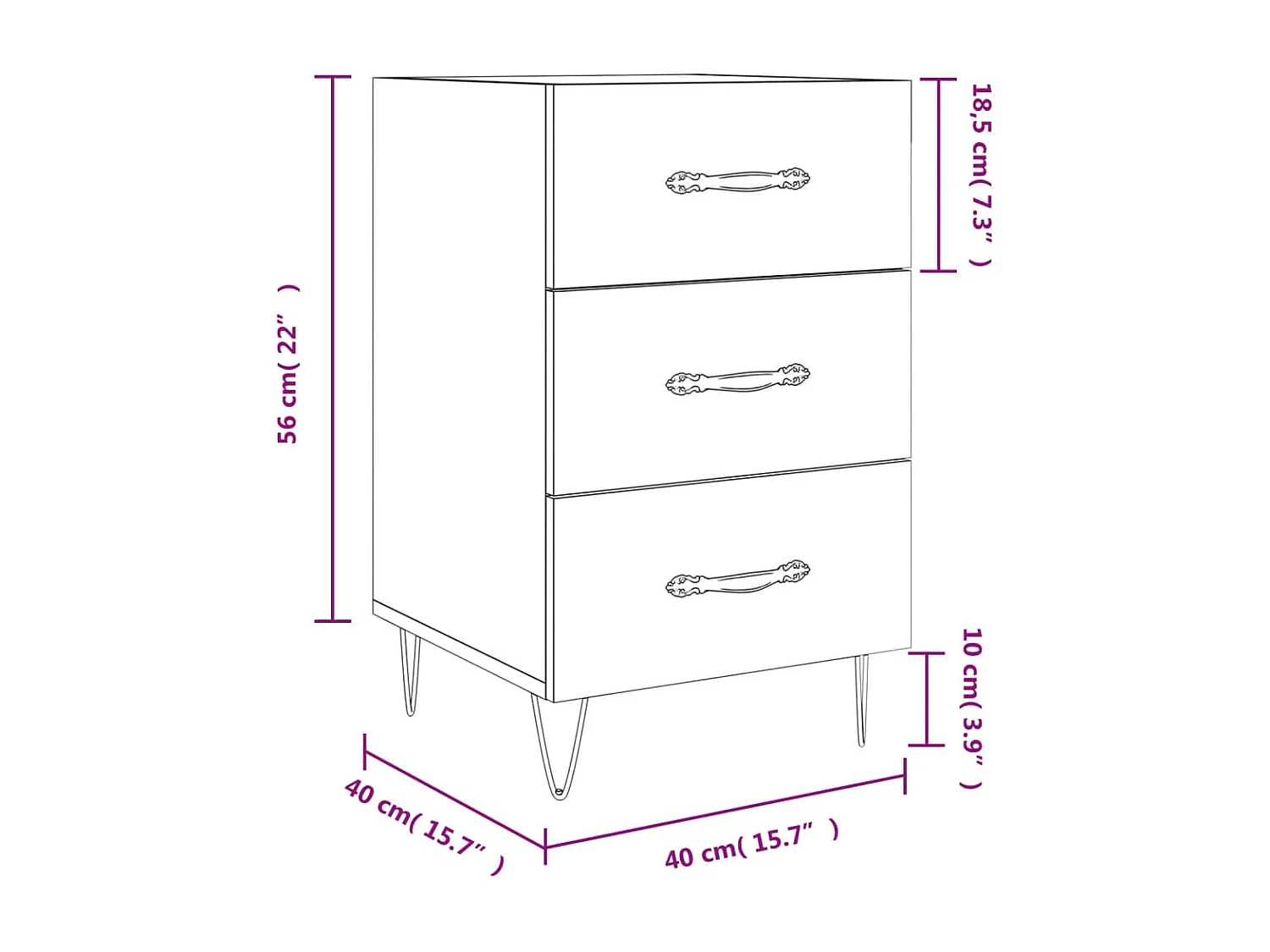 Comodino Grigio Sonoma 40x40x66 cm in Legno Multistrato