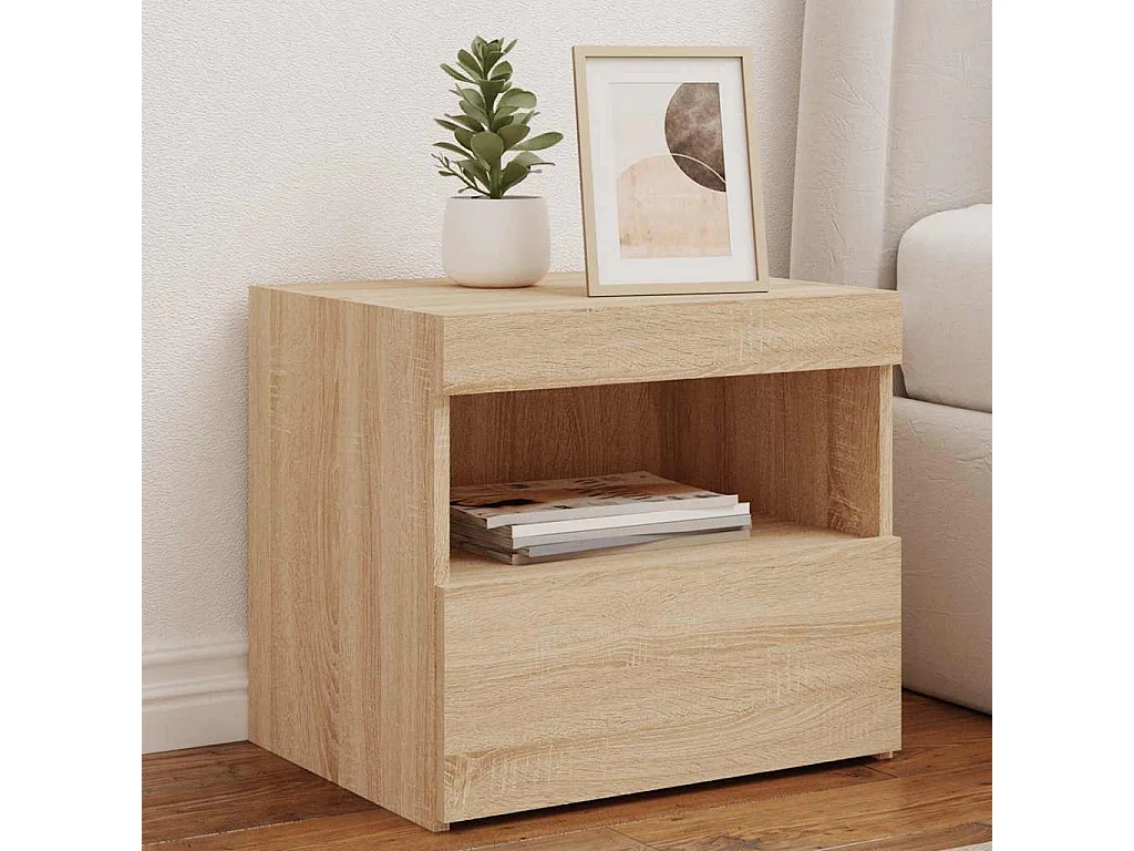 Mesa de cabeceira com luzes LED 50x40x45 cm carvalho sonoma