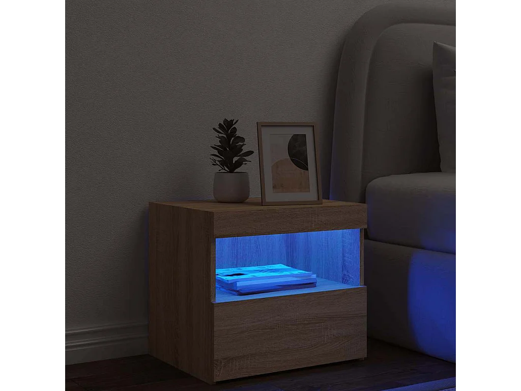 Mesa de cabeceira com luzes LED 50x40x45 cm carvalho sonoma
