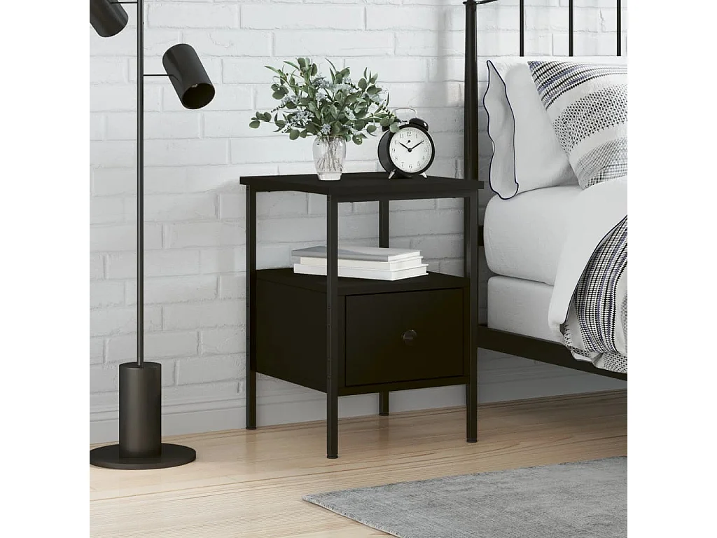 Mesita de noche madera de ingeniería negro 34x36x50 cm