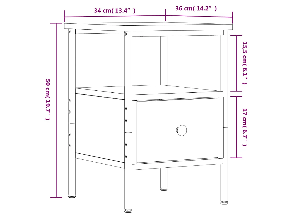 Mesita de noche madera de ingeniería negro 34x36x50 cm
