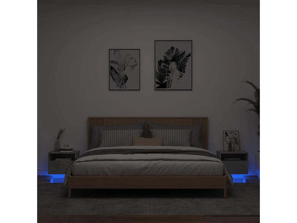 Comodini con Luci LED 2pz Grigio Cemento 40x39x37 cm