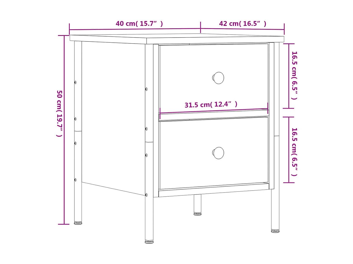 Tables de chevet 2 pcs noir 40x42x50 cm bois d’ingénierie
