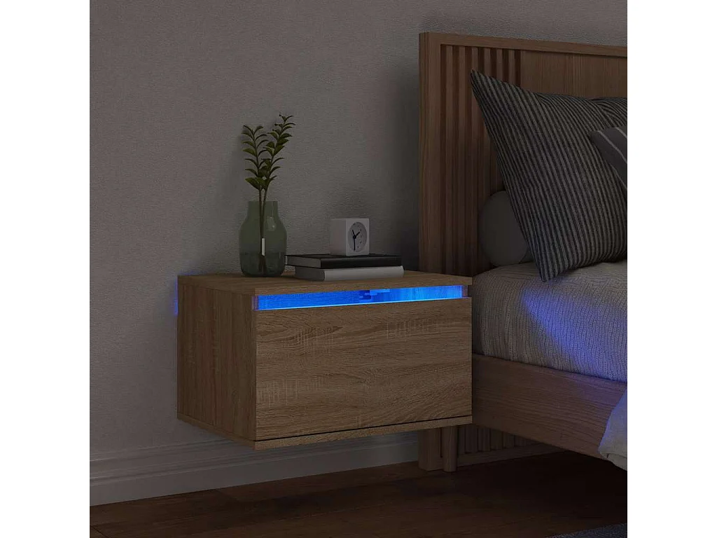 Table de chevet murale avec lumières LED chêne sonoma