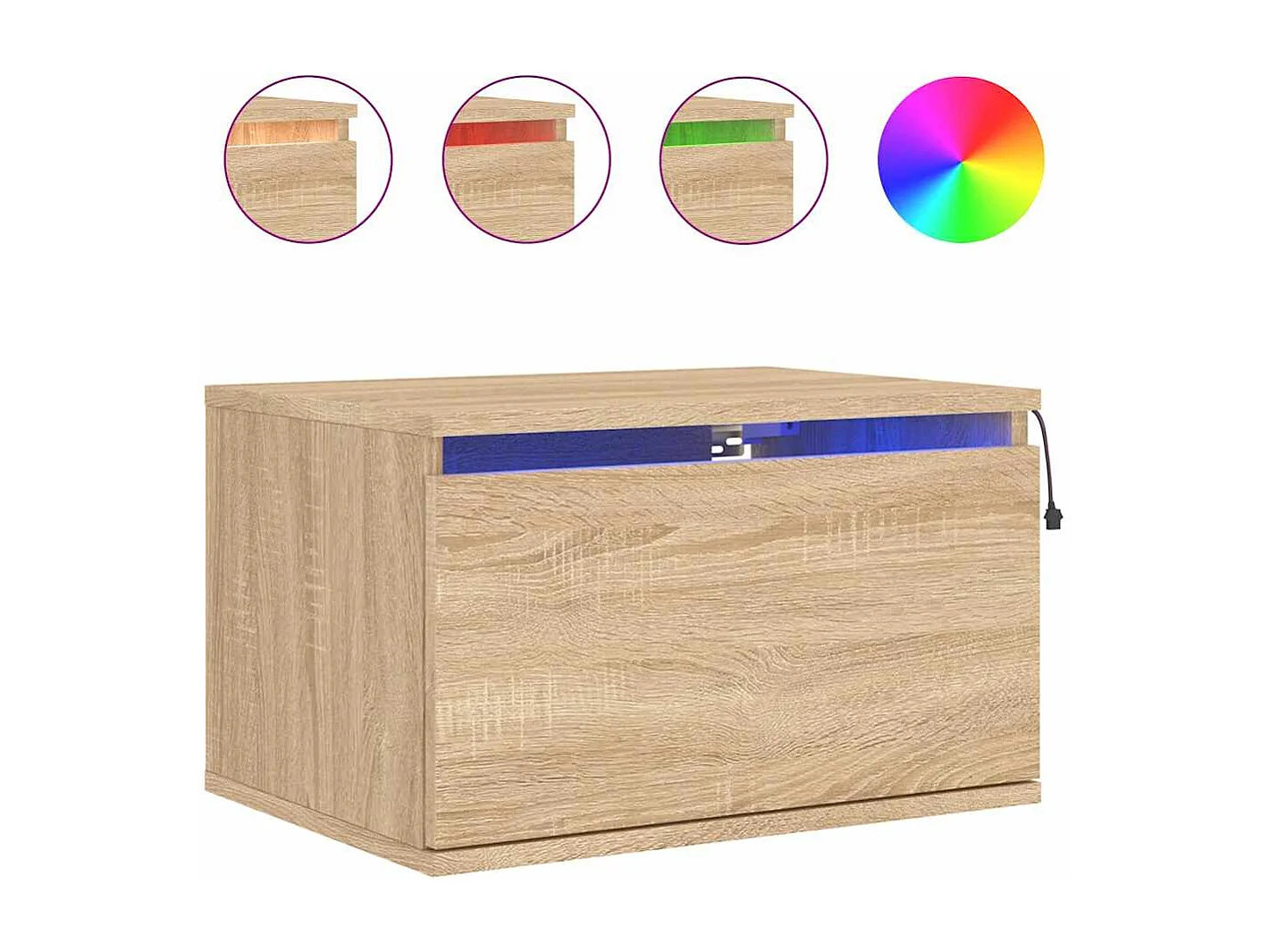 Table de chevet murale avec lumières LED chêne sonoma