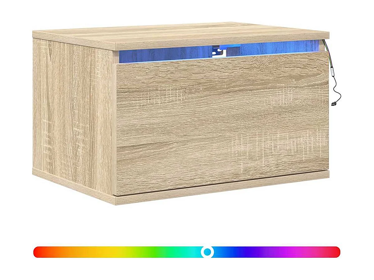 Table de chevet murale avec lumières LED chêne sonoma