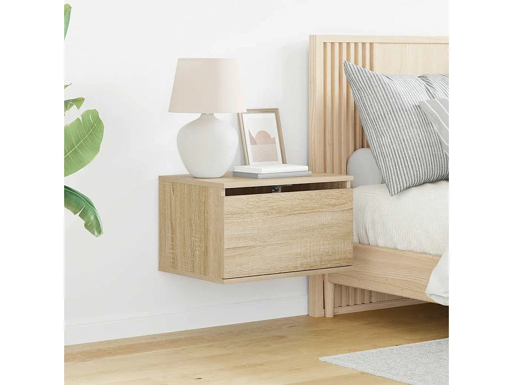 Table de chevet murale avec lumières LED chêne sonoma