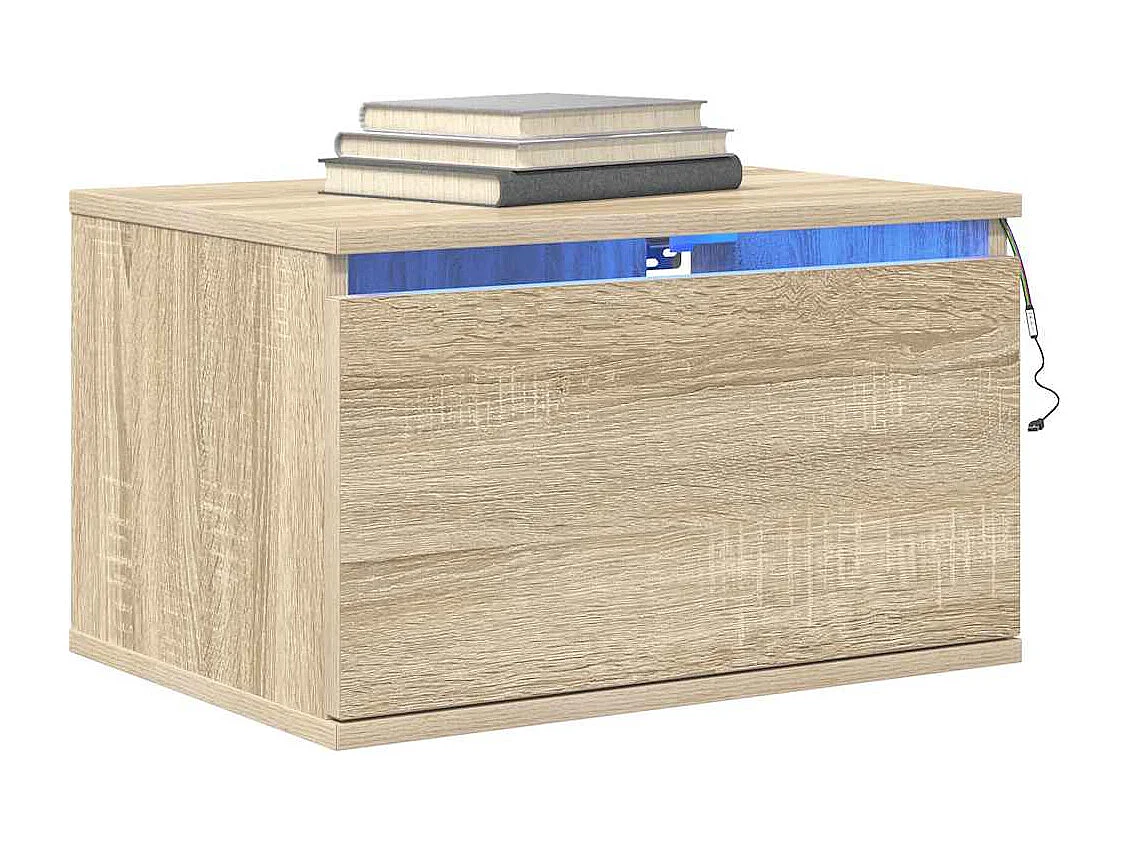 Table de chevet murale avec lumières LED chêne sonoma