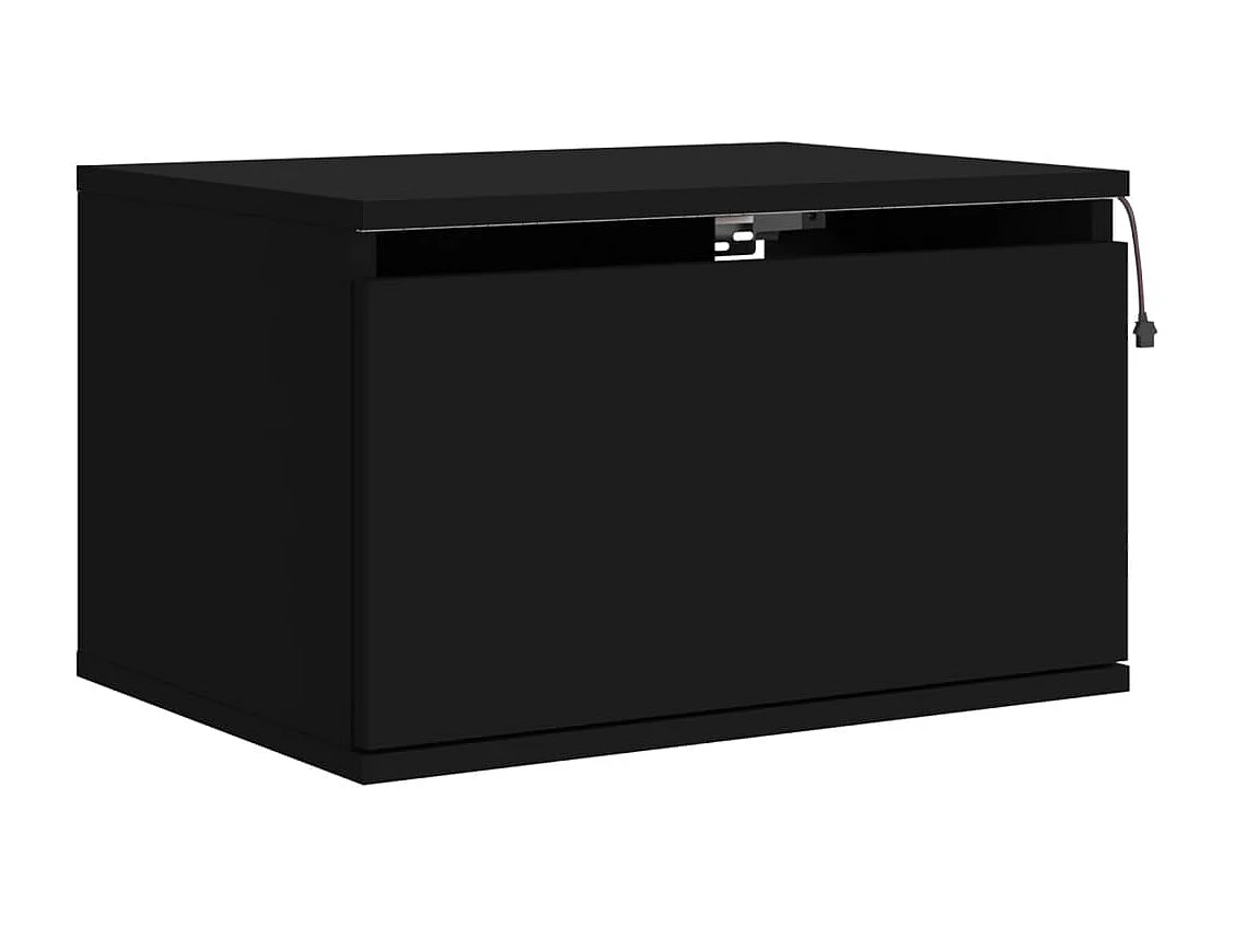 Tables de chevet murales avec lumières LED 2 pcs noir