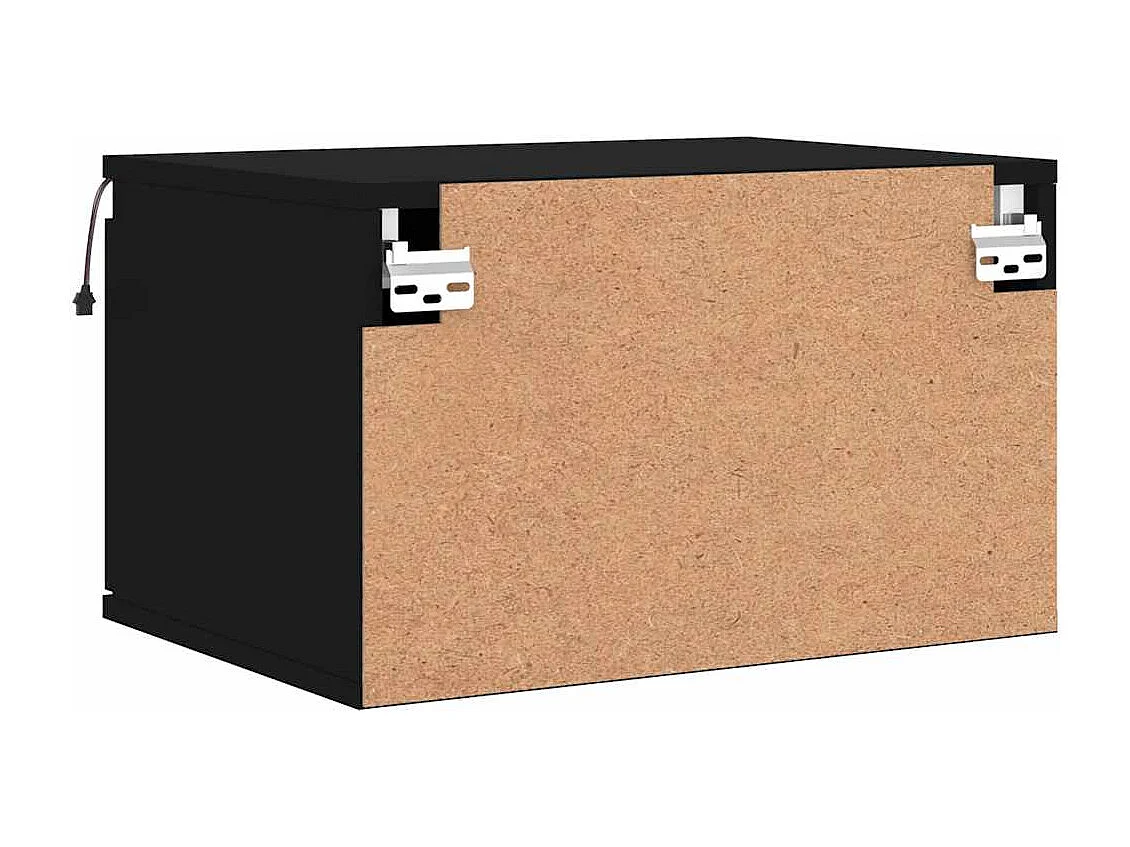 Tables de chevet murales avec lumières LED 2 pcs noir