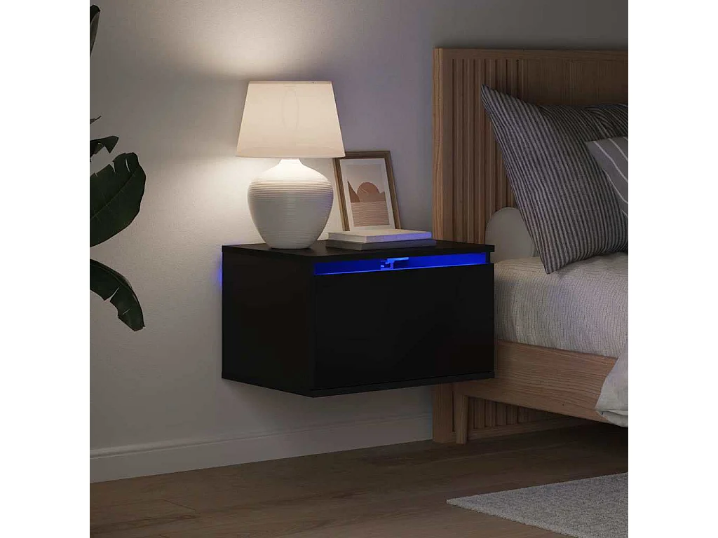 Wand-Nachttische mit LED-Leuchten 2 Stk. Schwarz