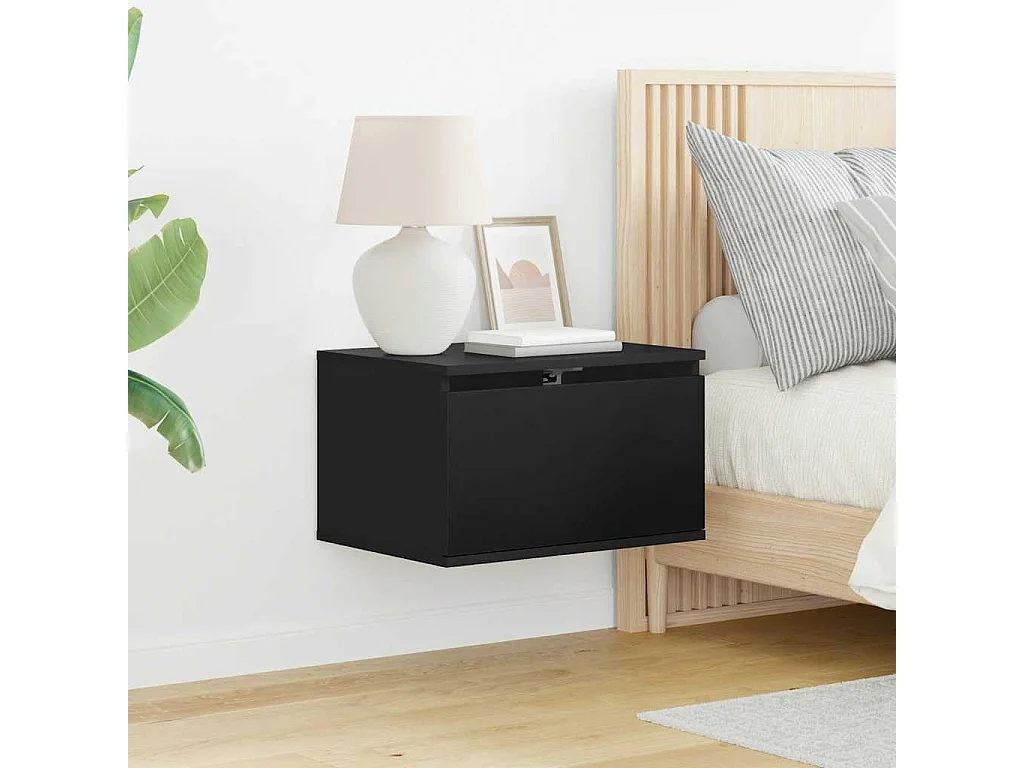 Wand-Nachttische mit LED-Leuchten 2 Stk. Schwarz