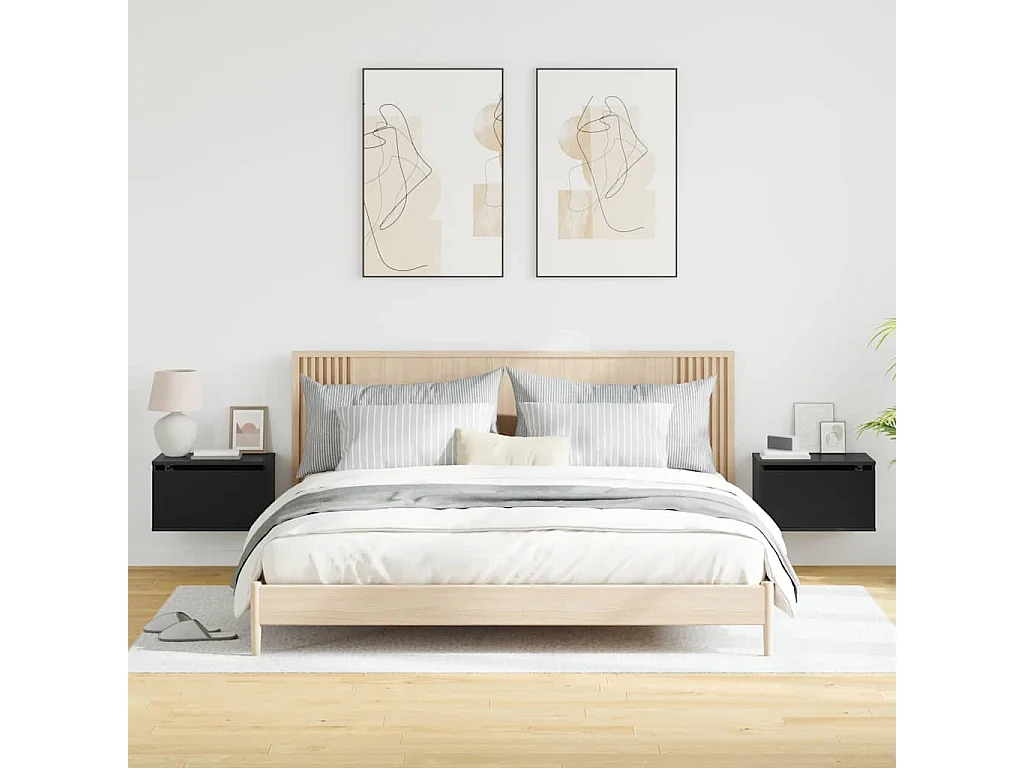 Wand-Nachttische mit LED-Leuchten 2 Stk. Schwarz