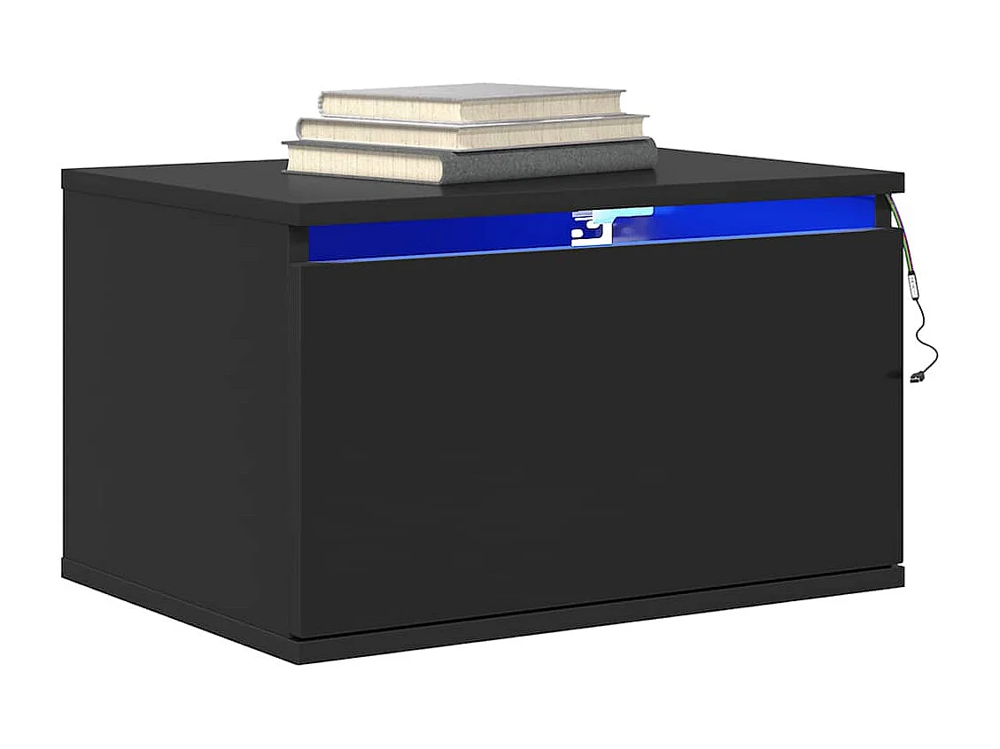 Wand-Nachttische mit LED-Leuchten 2 Stk. Schwarz