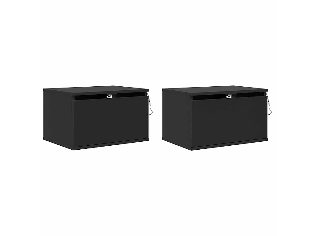 Comodini a Parete con Luci LED 2 pz Neri