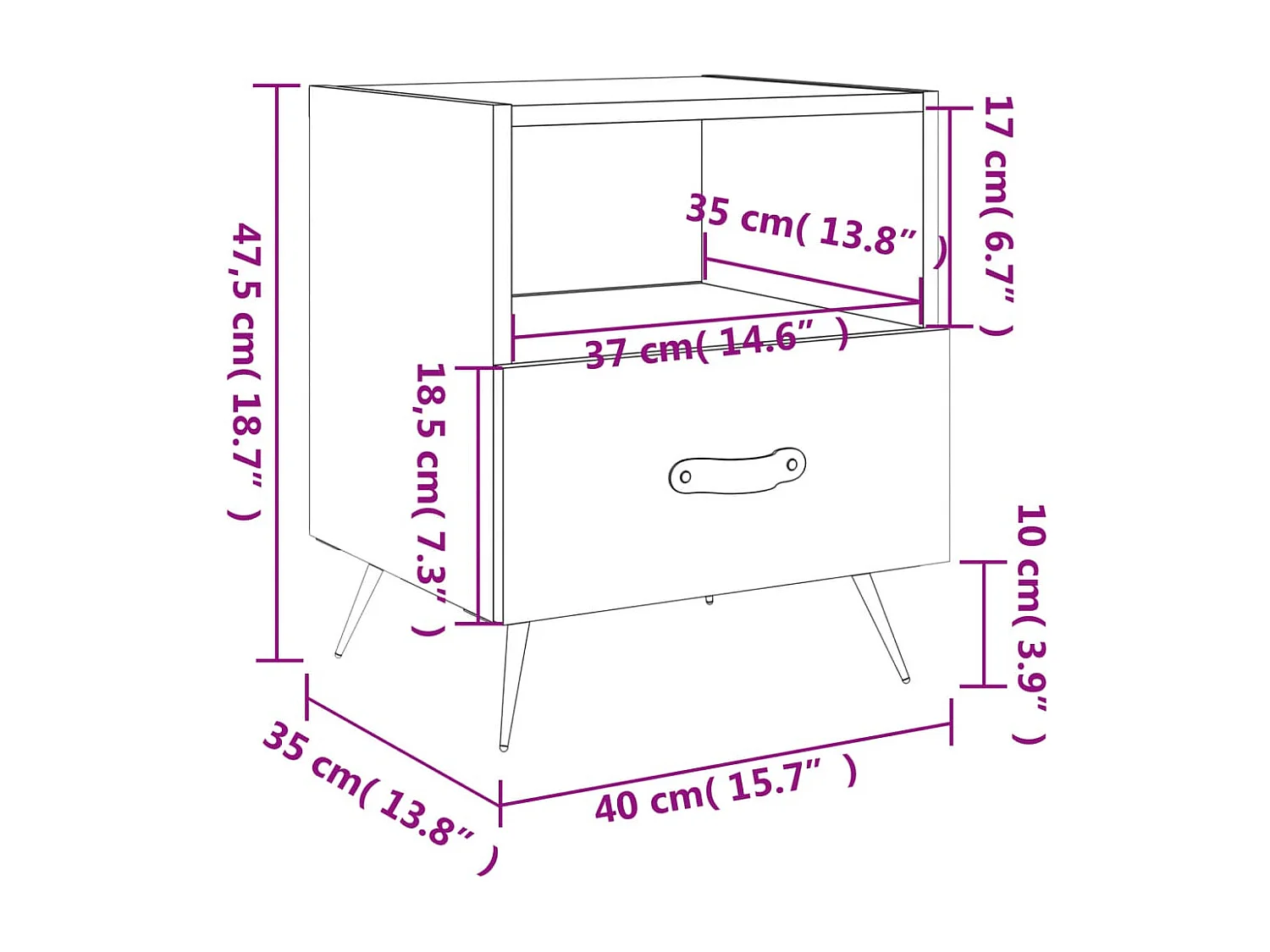 Mesa de cabeceira 40x35x47,5 cm derivados de madeira branco