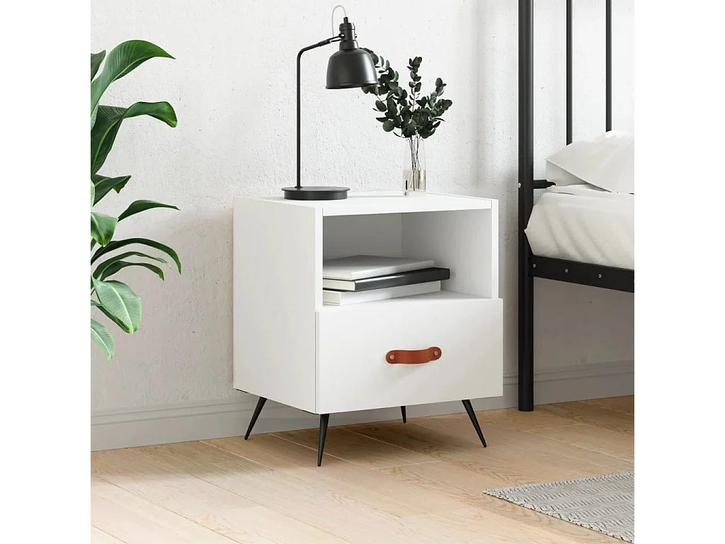 Table de chevet blanc 40x35x47,5 cm bois d’ingénierie