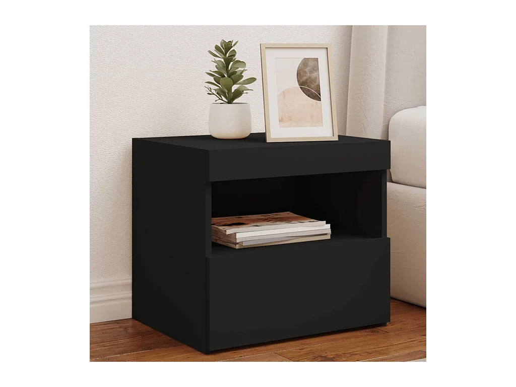 Comodini con Luci LED 2pz Neri 50x40x45 cm