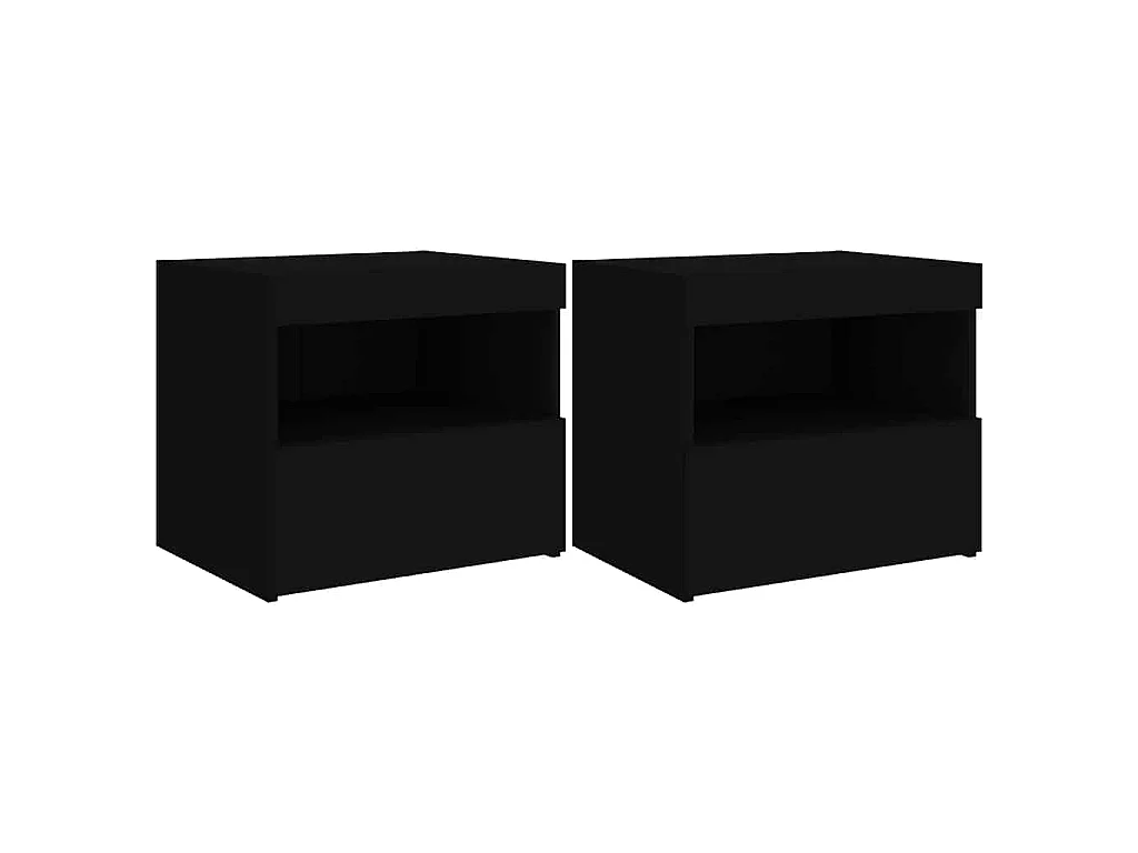 Tables de chevet avec lumières LED 2 pcs noir 50x40x45 cm