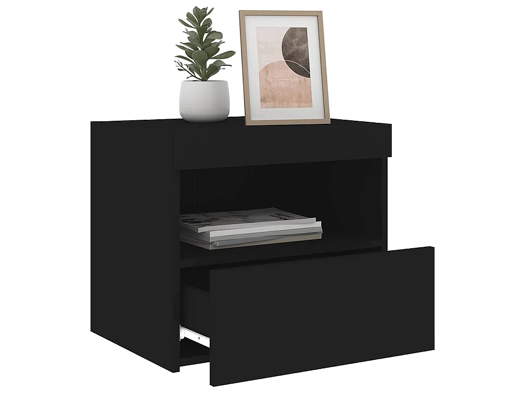 Tables de chevet avec lumières LED 2 pcs noir 50x40x45 cm