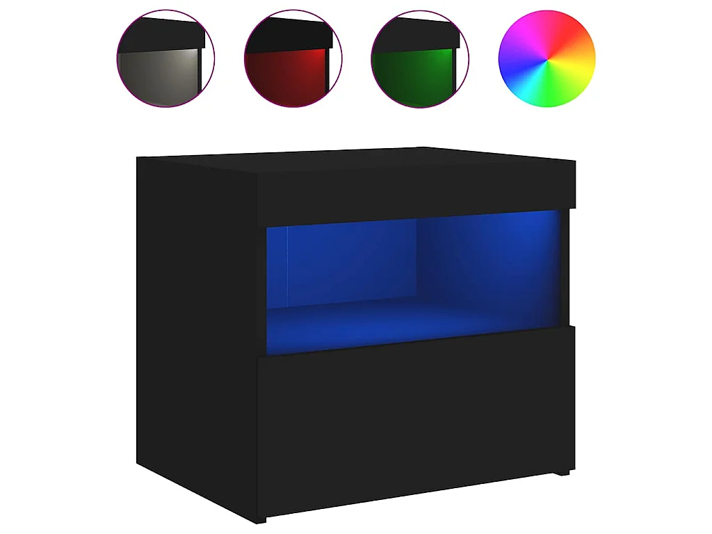 Tables de chevet avec lumières LED 2 pcs noir 50x40x45 cm