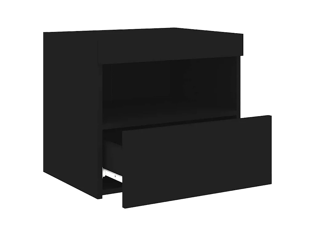 Tables de chevet avec lumières LED 2 pcs noir 50x40x45 cm