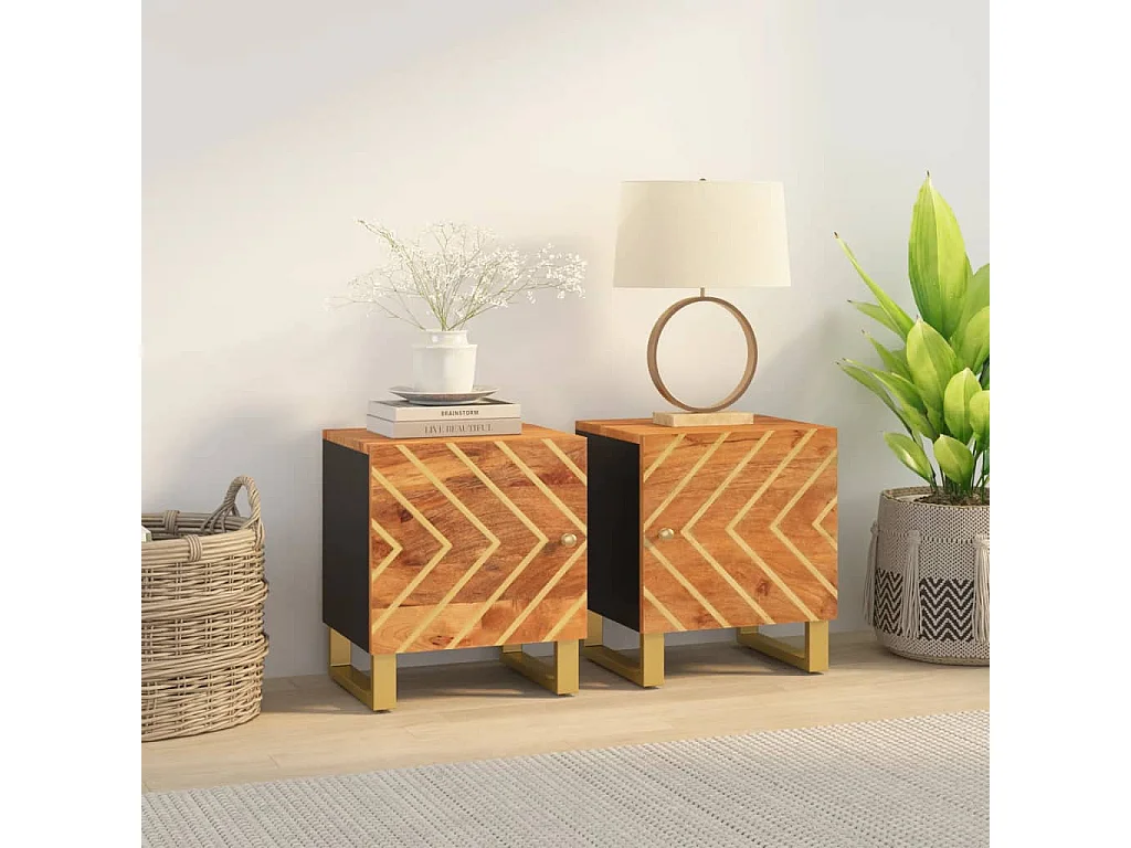 Tables de chevet 2 pcs marron et noir bois de manguier solide